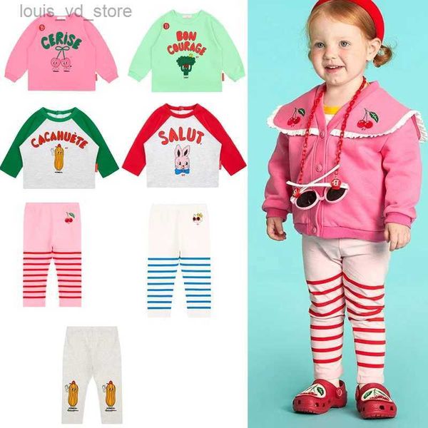 Conjuntos de roupas Coreano Bebê Menina Camisetas e Leggings 2023 Outono Bebe Marca Impresso Crianças Manga Longa Tee Crianças Dos Desenhos Animados Top Pant Roupas T231204