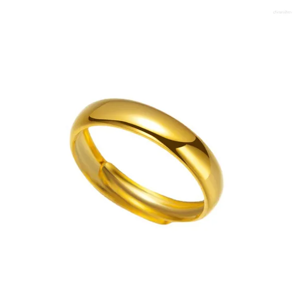 Anéis de cluster Hoyon 18k anel de cor de ouro puro para mulheres e homens casal faixas de casamento liso dourado redimensionável 999 anillos moda jóias