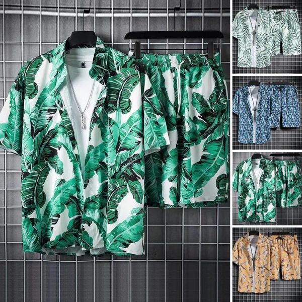 Fatos masculinos 1 conjunto camisa de praia impressão lapela botões de secagem rápida fechamento seaside outfit homem verão havaiano dois conjuntos de peças roupas