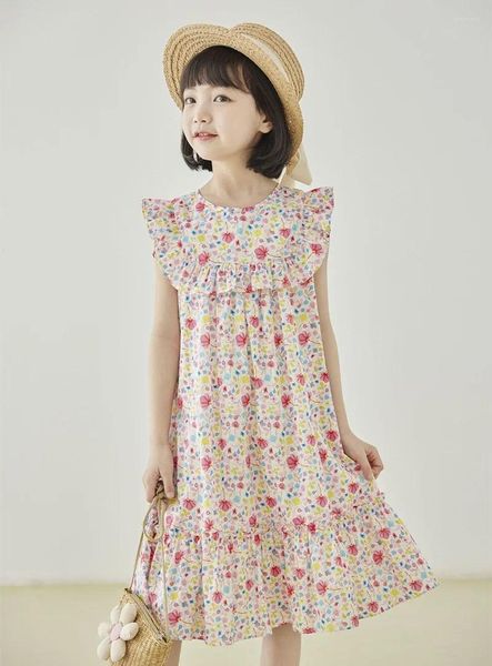 Платья для девочек, летние повседневные платья ярких цветов во французском стиле для маленьких девочек, детская одежда, мягкий хлопок
