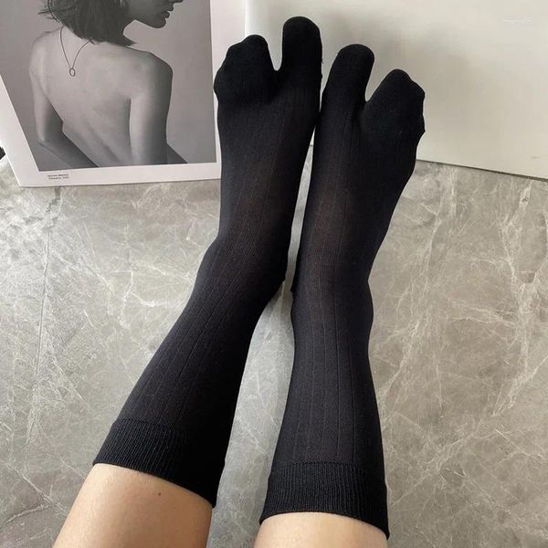 Мужские носки в японском стиле, разноцветные, с двумя пальцами и носком, однотонные, длиной до колена, отдельные шлепанцы, длинная трубка, чулочно-носочные изделия
