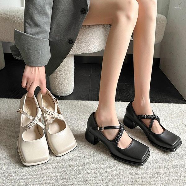 Модельные туфли, брендовый дизайн, женские туфли Мэри Джейн в стиле ретро с квадратным носком, туфли-лодочки с перекрестной пряжкой и ремешком, женская униформа из кожзаменителя на каблуке, Zapatos De Mujer