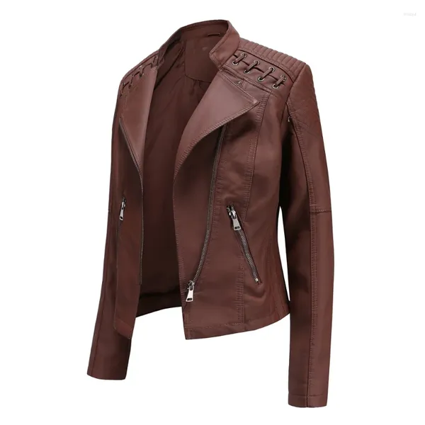 Giacca da donna in pelle 2024 con colletto rovesciato PU giacche finte giacca di lusso da donna cappotto da motociclista nero rosa rosso