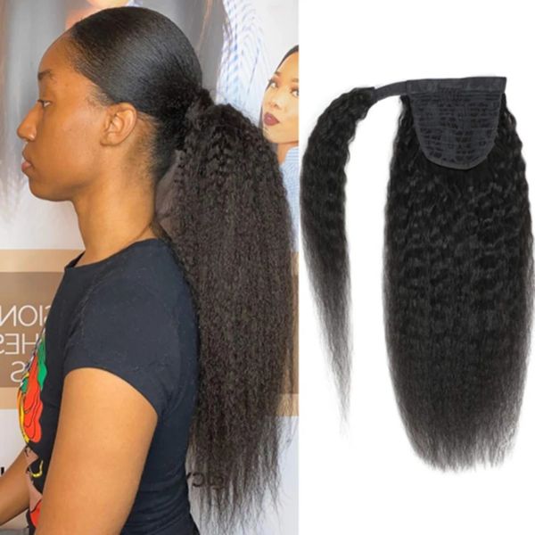 Синтетические парики Magic Paste Human Hair Ponytail Kinky Straight Human Hair Afro Yaki Ponytail для чернокожих женщин Бразильские волосы Remy s 231204