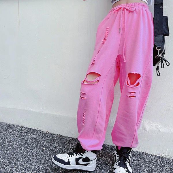 Pantaloni per ragazze adolescenti Pantaloni per danza hip-hop Abiti estivi per bambini Fori strappati Scava fuori Coulisse effetto consumato Kpop coreano da 4 a 16 anni