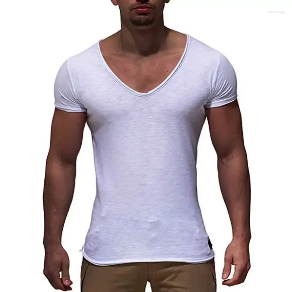 Erkekler A2892 Varış Derin V Boyun Kısa Kollu Erkekler Tişört İnce Fit Tişört İnce Üst Tee Sıradan Yaz Tshirt Camisetas Hombre