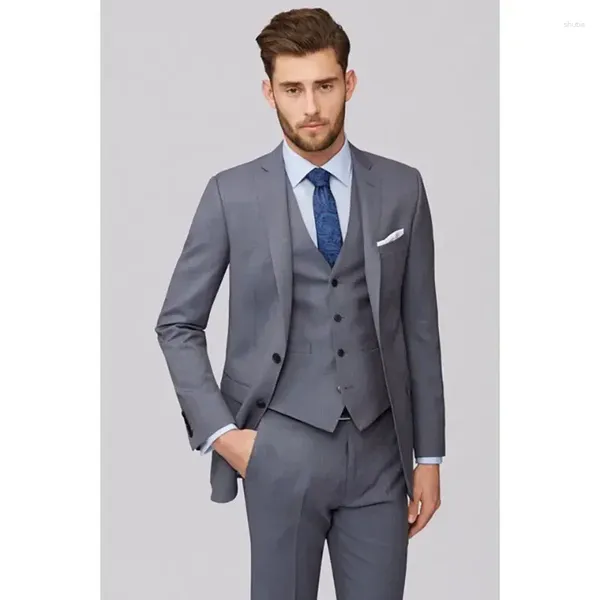 Abiti da uomo Custom Made Uomo Blazer grigio Monopetto Risvolto con risvolto Regular Formale Elegante Abbigliamento da sposa Business Hombres Costume