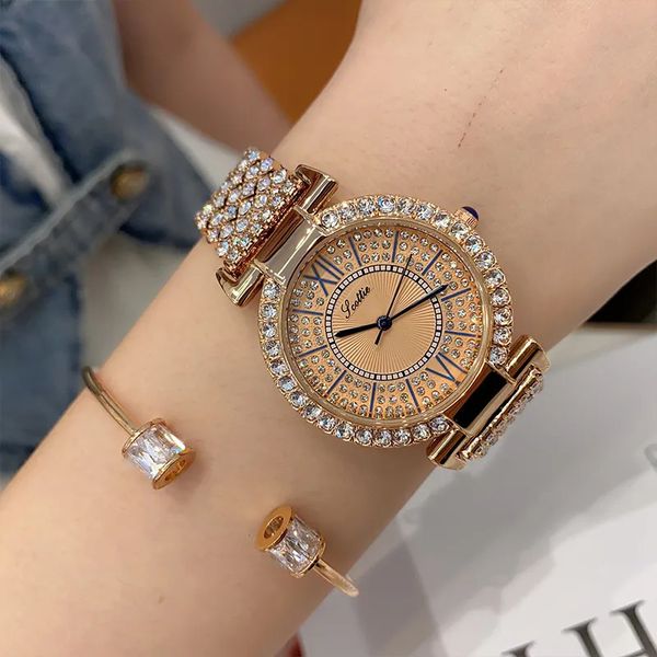 Relógios femininos Bracelete de diamante Relógios de luxo Marca Rose Gold Fashion Watches For Women Ladies High-De Ladies Hand Clock 231204