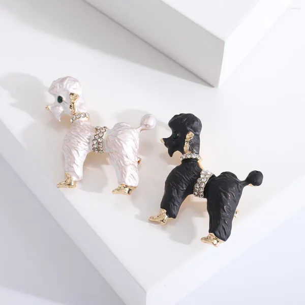 Broches esmaltados fofos poodle cachorro animal feminino strass lapela alfinetes mulheres fantasia festa joias roupas acessórios bolsa