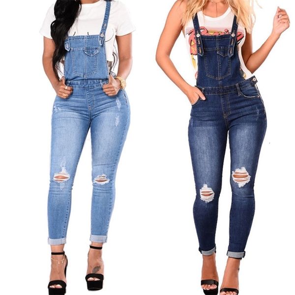 Kadın Tulumları Yükselen Kadınlar Strap denim tulum bayanlar silm fit kot pantolonlar vintage gündelik kadın yırtık cep askılar genel oyun 231202