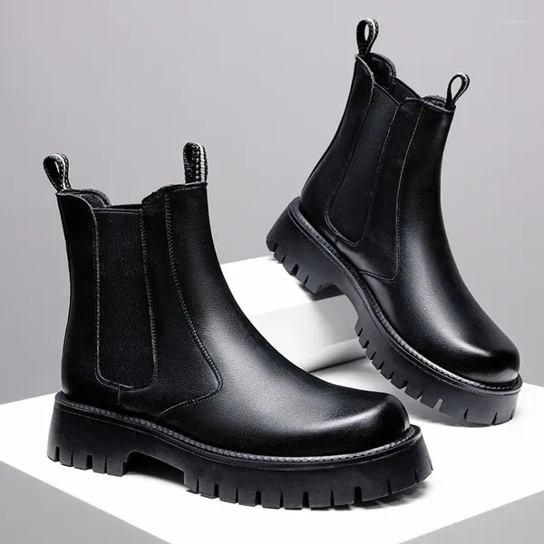 Botas 2024 negócios sapatos de couro genuíno moda vintage conforto calçado masculino deslizamento no homem tornozelo a170