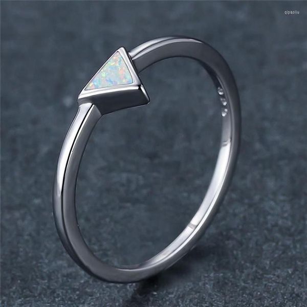 Anéis de cluster na moda ouro prata cor anel de casamento branco azul opala noivado fino minimalista triângulo pequena pedra para mulheres part341h