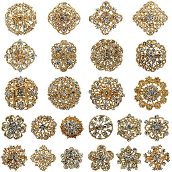 Pimler broşlar weimanjingdian marka 24 adet rhinestones çiçek dekor broşlar set diy düğün buketleri aksesuarlar zanaat takı kitleri 231204