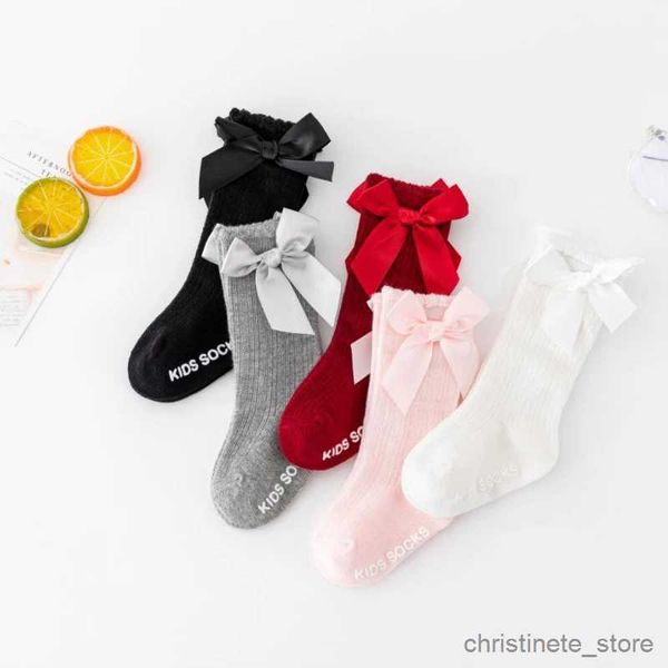 Kindersocken, 0–3 Jahre, Jungen und Mädchen, einfarbig, Socken, gestreift, Strümpfe aus reiner Baumwolle, rutschfest, mit Blasenmund, Baby-Schleife, Mittelrohrstrümpfe