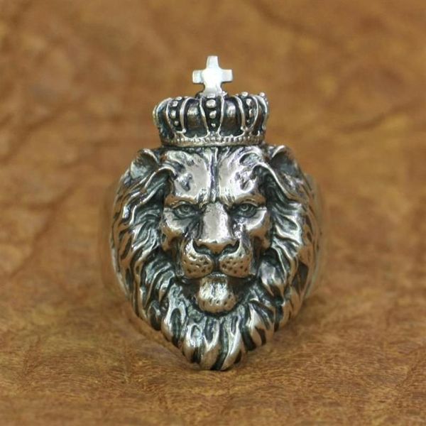 Anéis de Cluster Linsion 925 Sterling Silver Lion King Ring Mens Biker Punk Animal TA190 US Tamanho 7-15258g