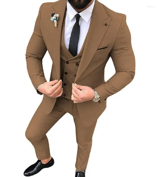 Abiti da uomo Abito da uomo 3 pezzi Slim Fit Casual Groomsmen Verde militare Champagne Risvolto Smoking da lavoro per matrimonio formale (Giacca pantaloni gilet)