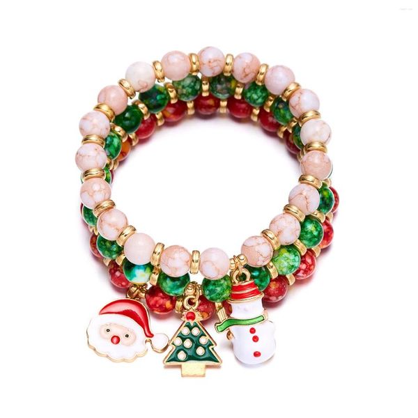 Charme pulseiras 3 pçs natal esmalte árvore de natal santa floco de neve frisado pulseira encantos para mulheres presentes masculinos na moda conjunto de jóias