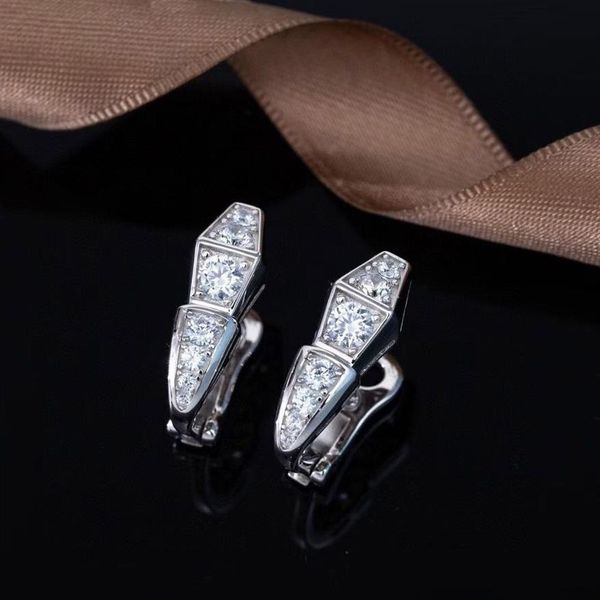 S925 Prata Top Quality Charme Dangle Stud Brinco Forma de Cobra com Diamante Brilhante para Mulheres Casamento Jóias Presente Tem Caixa Selo PS3132