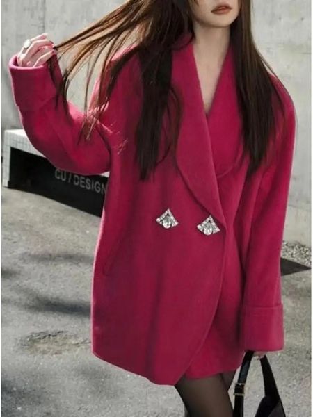 Женские куртки осень-зима в корейском стиле короткие шерстяные кроличьи волосы женские двубортные свободные женские шерстяные пальто ручной работы 231204