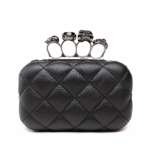 Totenkopf-Ring-Damen-Abendtasche, Vintage-Karo-Damen-Clutch-Tasche, Damen-Kuriertaschen, Mini-Schwarz, Luxus-Party-Clutch-Geldbörse, Schwarz, 211299C