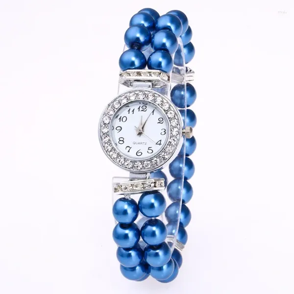 Relógios de pulso Pearl String Pulseira Relógio de Quartzo Luxo Mulheres Relógios Strass Pequeno Dial Vestido para Mulheres Meninas Relógio de Pulso