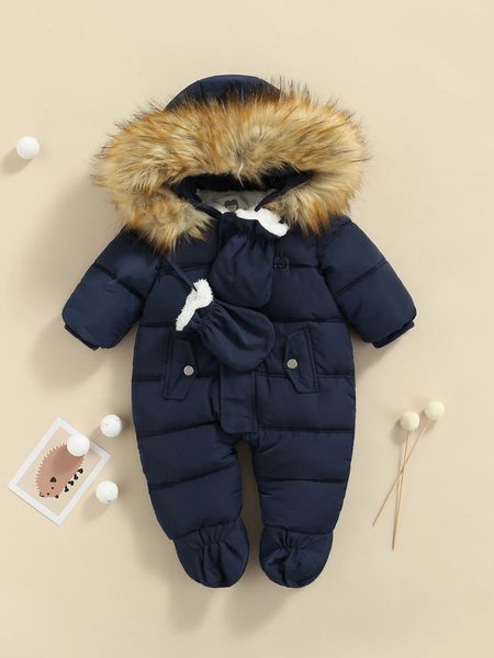 Pagliaccetti Bambino Ragazzo Tuta invernale da neve Cappotto con cappuccio Pagliaccetto con piedini e guanti da passeggino Fodera in pile Tuta per il calore e il comfort 231204