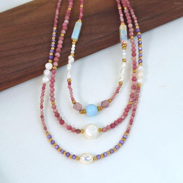 Anhänger-Halsketten, Reisperlen-Halskette, Perle, Originalität, Mode, Kristall, einfache Handperlen, verstellbar, böhmische Farbe, Perlen