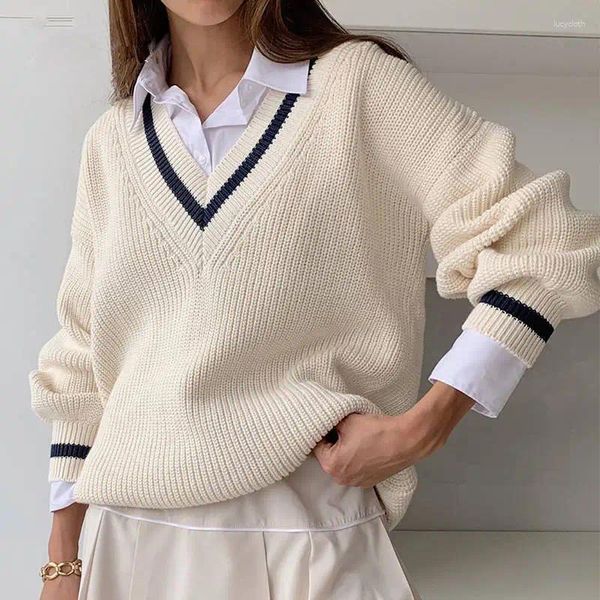 Maglioni da donna Donna Inverno 2023 Pullover moderno Scollo a V lavorato a maglia a costine Abbigliamento moda Maglione di lana