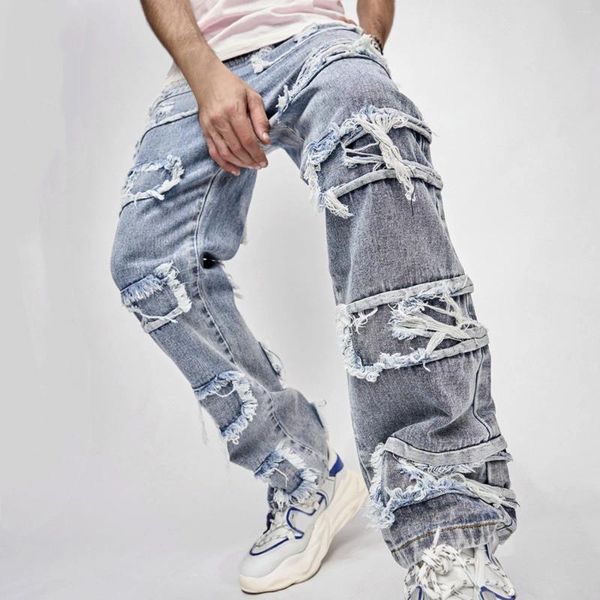 Мужские джинсы, мужская одежда, облегающие прямые брюки в стиле ретро в стиле хип-хоп, уличные качественные брюки Hombre