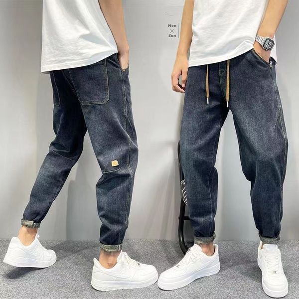 Calças Haren largas masculinas jeans vintage feitas de terra velha branca tudo com calças de nabo calças de nove minutos 11