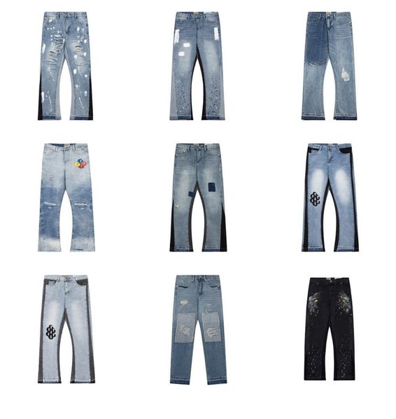 Jeans Mens Designer Speckled Carta Imprimir Denim Calças Slimming Jean Womens Decoração Casual Azul Bordado Reto Impressão Cargo Calças Sweatpants Gallay