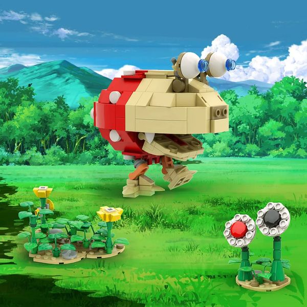 Diecast Model Anime Pikmin Kırmızı Spotty Bulborb ile karşılaşılan yapı bloğu kiti Olimar S.S. Dolphin Teslimat Gemisi Roket Tuğla Model Oyuncak Hediye 231204