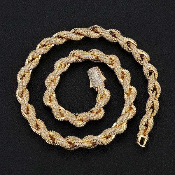 Catene Hip Hop 6MM Twist Rope Chain Ottone Zircone Iced Out Cuban Link CZ Prong Impostazione Collane Per Uomo Donna Gioielli