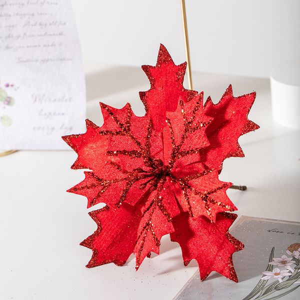 Simulação de flor de natal decoração de árvore de natal 18cm pequena folha de bordo pano de seda decoração de festa em casa