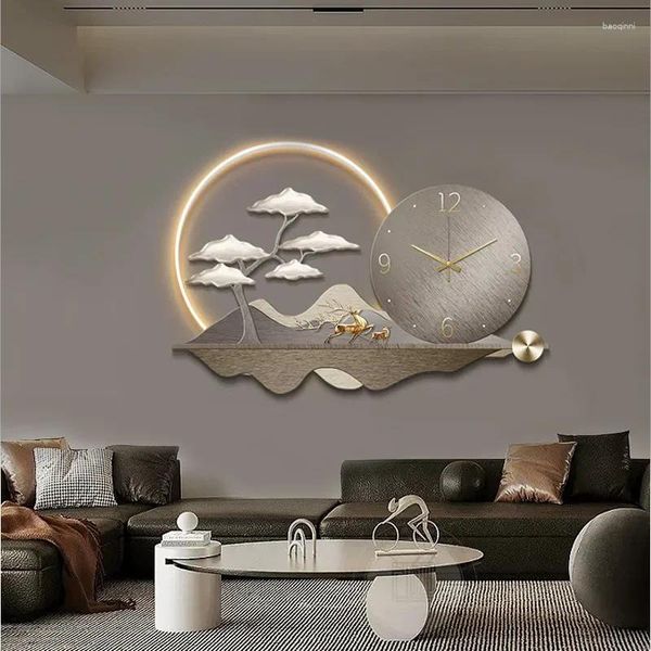 Orologi da parete Orologio Cristallo Porcellana Pittura colorata Sfondo moderno Lampada a LED Decorativa Poster artistici di grandi dimensioni