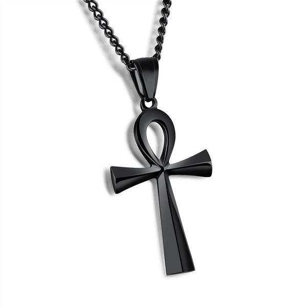 25x43mm Hieroglyph Jewelry Meaning Life Egyptian Ankh Pendants Necklace in Stainless Steel - Silver Gold Black279o