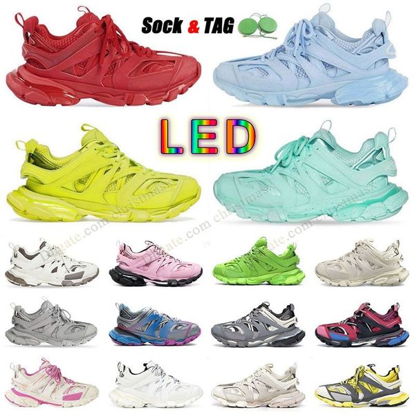 2024 Designer Triple-S Track LED 3.0 Scarpe casual Sneakers Nero Bianco Verde Trasparente Suola in cristallo di azoto 17FW Scarpe da corsa Uomo Donna Scarpe da ginnastica all'aperto