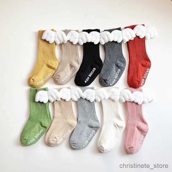 Kindersocken für Babys, Mädchen und Jungen, Engelsflügel-Socken, Baumwolle, kurze Bodensocken für Kinder, niedliche Bonbonfarben, rutschfeste Kleinkind-Neugeborenen-Socken für 0–3 Jahre