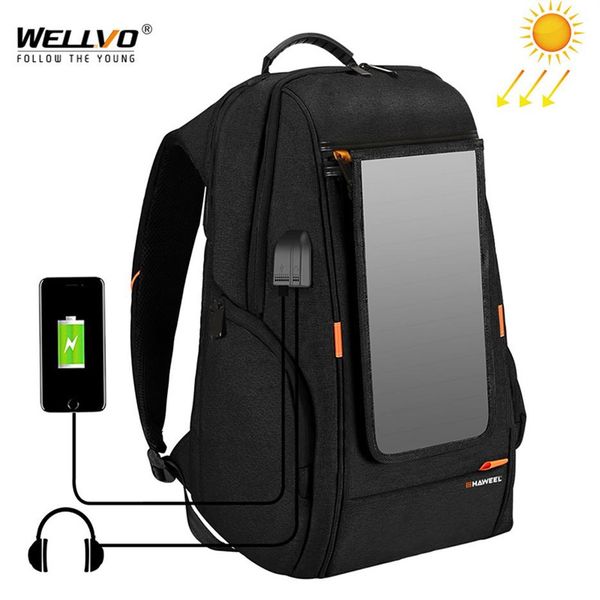 Outdoor Solar Panel Power Reiserucksäcke Multifunktions Atmungsaktive Männer Rucksack Laptop Tasche mit Griff USB Lade Port XA279Z 2292q