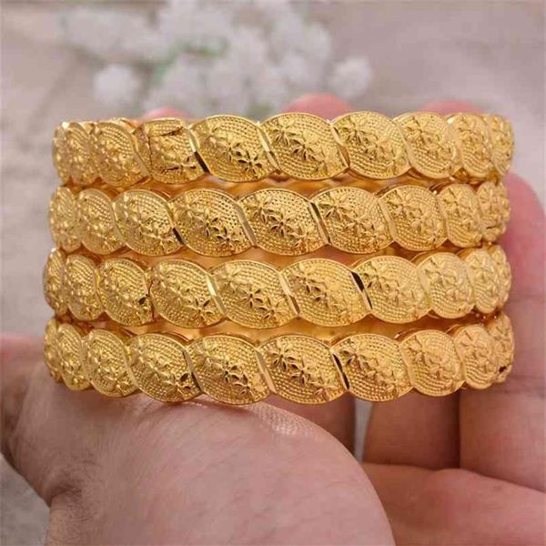 4 Teile/los 24K Dubai Armreifen Afrikanische Gold Farbe Für Frauen Mädchen Armbänder Schmuck Äthiopische Braut Hochzeit Jewerly Geschenk 210918304o