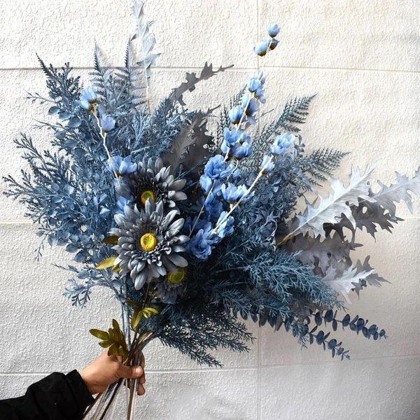 Fiori decorativi Simulazione Fiore Blu Pianta artificiale Grigio Falso Foschia Rosa Peonia Stoffa da sposa Campo Decorazione di seta