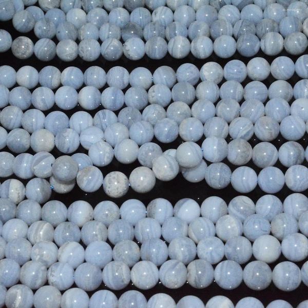 Perle rotonde di agata di pizzo blu naturale con pietre preziose sciolte 8,2 mm-8,5 mm