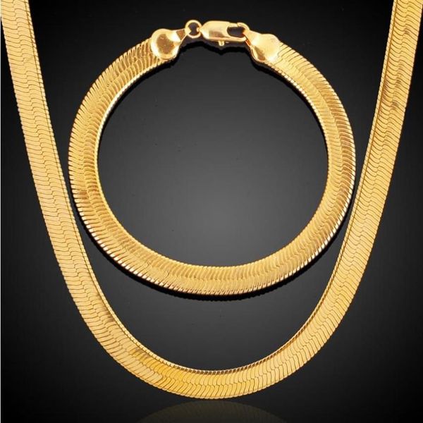 Masculino feminino hip hop punk 18k banhado a ouro real 7 10mm moda grossa cobra corrente pulseiras colares conjuntos de jóias traje jóias284d