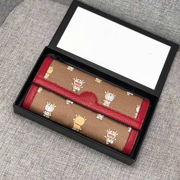 Top -Qualität Männer Frauen Doraemons Karten Brieftasche Handtaschen Echtes Leder Gold Reißverschluss Geldpockt Karten Designer Taschen mit Box232f