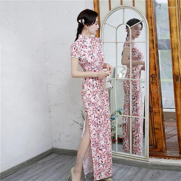 Этническая одежда, 8 цветов, китайский национальный длинный Cheongsam, эластичные винтажные костюмы с цветочным принтом, женское платье, элегантное женское вечернее Ципао