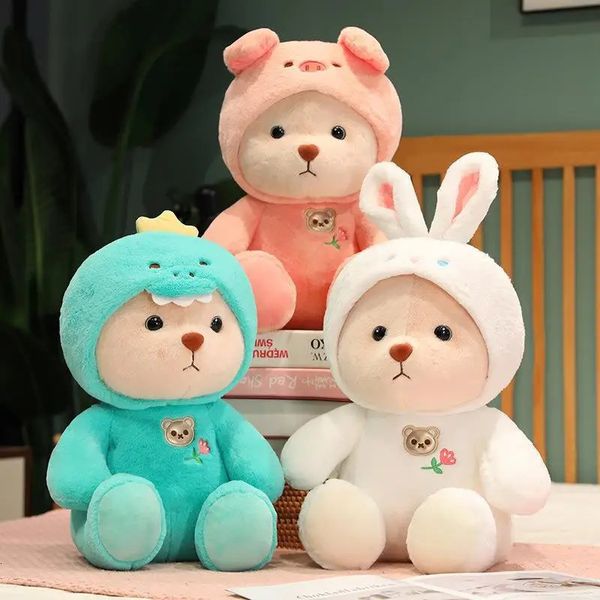 Bonecas de pelúcia 25cm bonito vestir-se urso de brinquedo de pelúcia com roupas kawaii coelho dinossauro porco festival presente para crianças amigos 231204