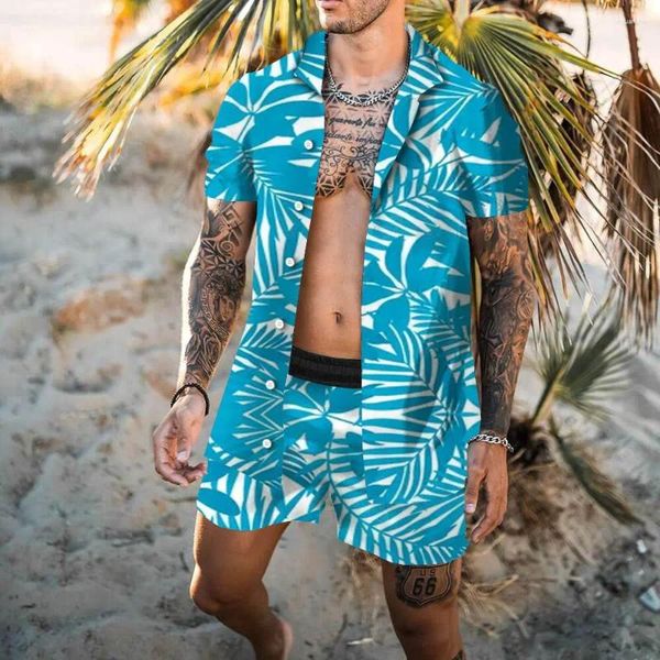 Männer Trainingsanzüge Sommer Strand Mode Blumendruck Zweiteilige Sets Für Männer Kurzarm Hemd Shorts Anzüge Hawaiian Casual Male Outfit