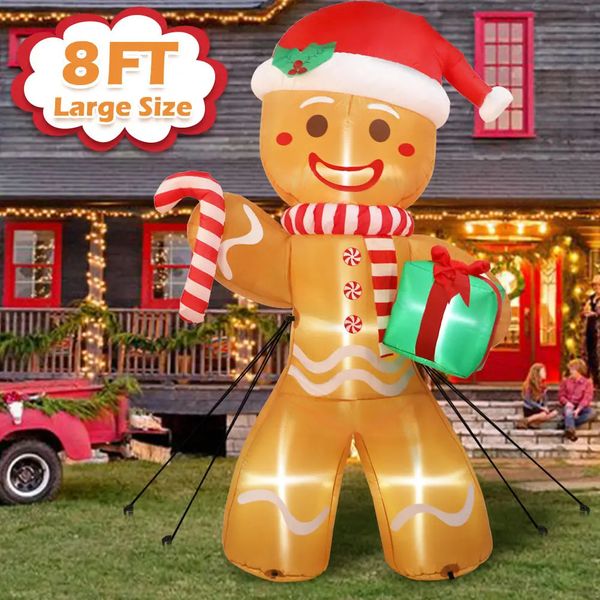 Decorazioni natalizie OurWarm Gonfiabili da 8 piedi Omino di pan di zenzero gigante da esterno con luce LED 231204