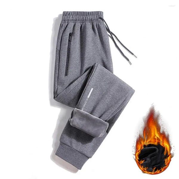 Pantaloni da uomo Uomo Autunno Inverno Casual Pantaloni sportivi Elastico in vita Coulisse Tasche con cerniera Sport Fodera in pile spesso Pantaloni Jogger