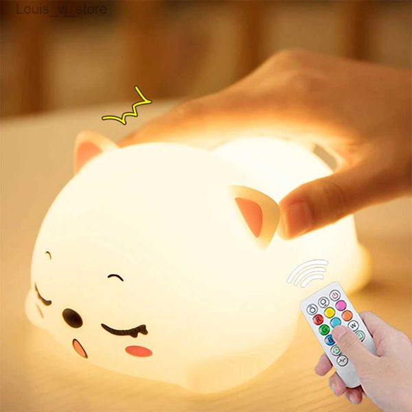 Luci notturne Gatto LED Luce notturna Sensore tattile Telecomando Colorato Silicone USB Ricaricabile Lampada da comodino Camera da letto per bambini Regalo per bambini YQ231204